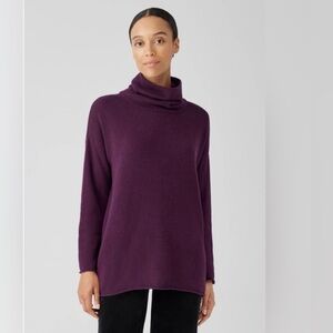 Eileen Fisher Cotton and Recycled Cashmere Turtleneck Tunic Purple Sz M